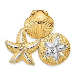 14k Yellow Gold Scallop, Starfish and Sand Dollar Slide Charm Necklace Pendant